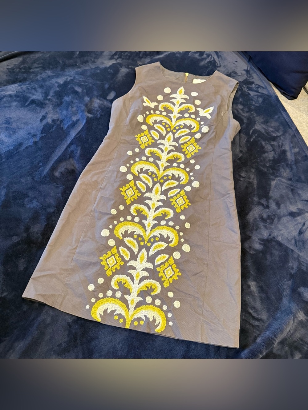Anthropology Tabitha Gray Sleeveless Dress with Yellow & White Embroidery